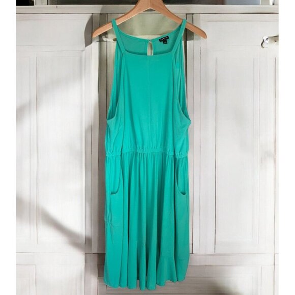 Torrid Sleeveless Keyhole Maxi Dress W/ Pockets Teal Green/Blue 3X Elastic Waist - Picture 1 of 8